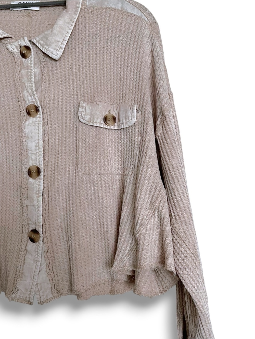 Zenana Boutique Waffle Cropped Button Shacket Small/Medium - Picture 4 of 6